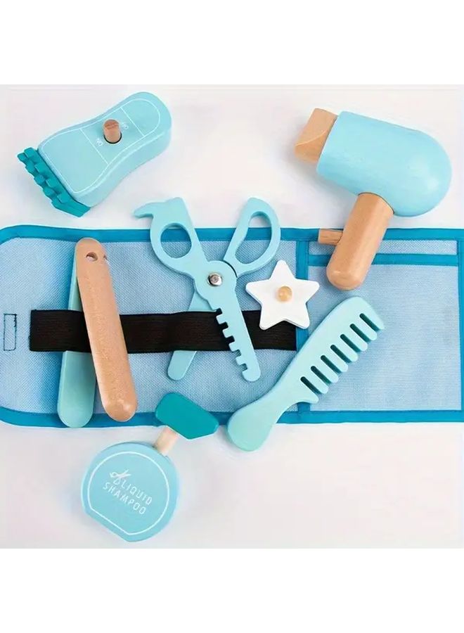 8pcs Kids Hairdresser Role Play Set Wooden Simulation Salon Pretend Play Interactive Toy - Image 5