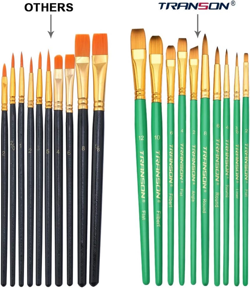 TRANSON 20pcs Artist Painting Brush Set for Acrylic Watercolor Gouache Hobby Craft Face Rock Painting Green - Image 4
