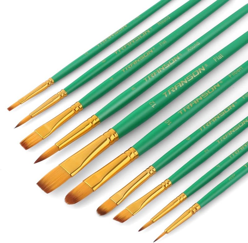 TRANSON 20pcs Artist Painting Brush Set for Acrylic Watercolor Gouache Hobby Craft Face Rock Painting Green - Image 5
