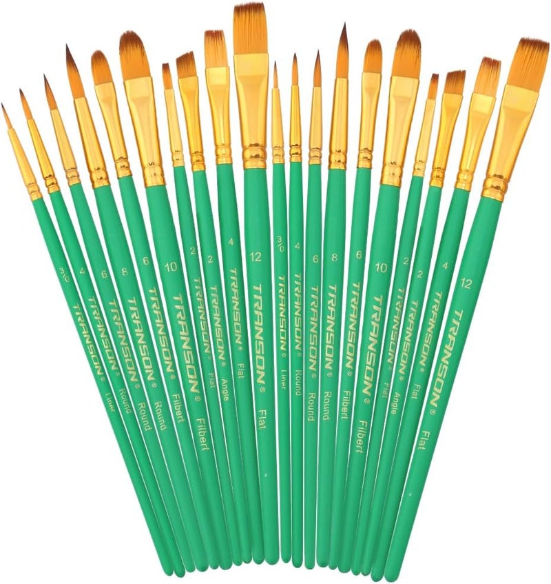 TRANSON 20pcs Artist Painting Brush Set for Acrylic Watercolor Gouache Hobby Craft Face Rock Painting Green - Image 1