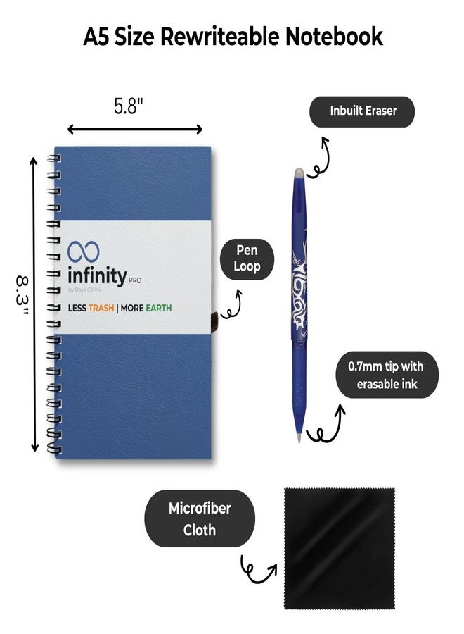 Rays Of Ink Infinity Pro – Rewritable, Reusable & Erasable Notebook | 80 Waterproof Pages | Eco-Friendly Wirebound Notebook with Fine Tip Pen & Microfiber Cloth | A5 Size (8.3" X 5.8") - Image 3