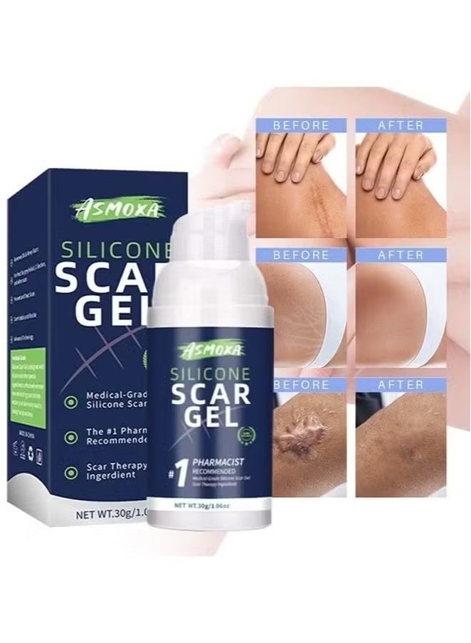 ASMOXA Silicone Scar Gel - Medical Grade Silicone Scar Cream Advanced Scar Removal Gel For Surgical Scars Stretch Marks Acne Injury Burns Keloids Hypertrophic Old And New Scars 30G  - Image 3
