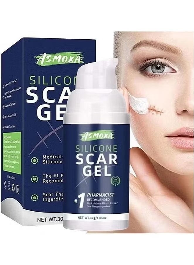 ASMOXA Silicone Scar Gel - Medical Grade Silicone Scar Cream Advanced Scar Removal Gel For Surgical Scars Stretch Marks Acne Injury Burns Keloids Hypertrophic Old And New Scars 30G  - Image 1