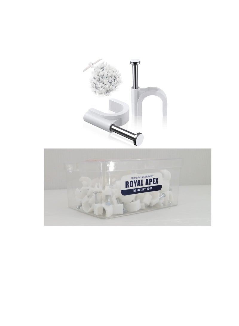 Electrical Cable Wire Round Clips, Steel Nails Tacks Holder for Organizing Electric Wires Cables Lines - White (6mm - 100Pcs)  - Image 1