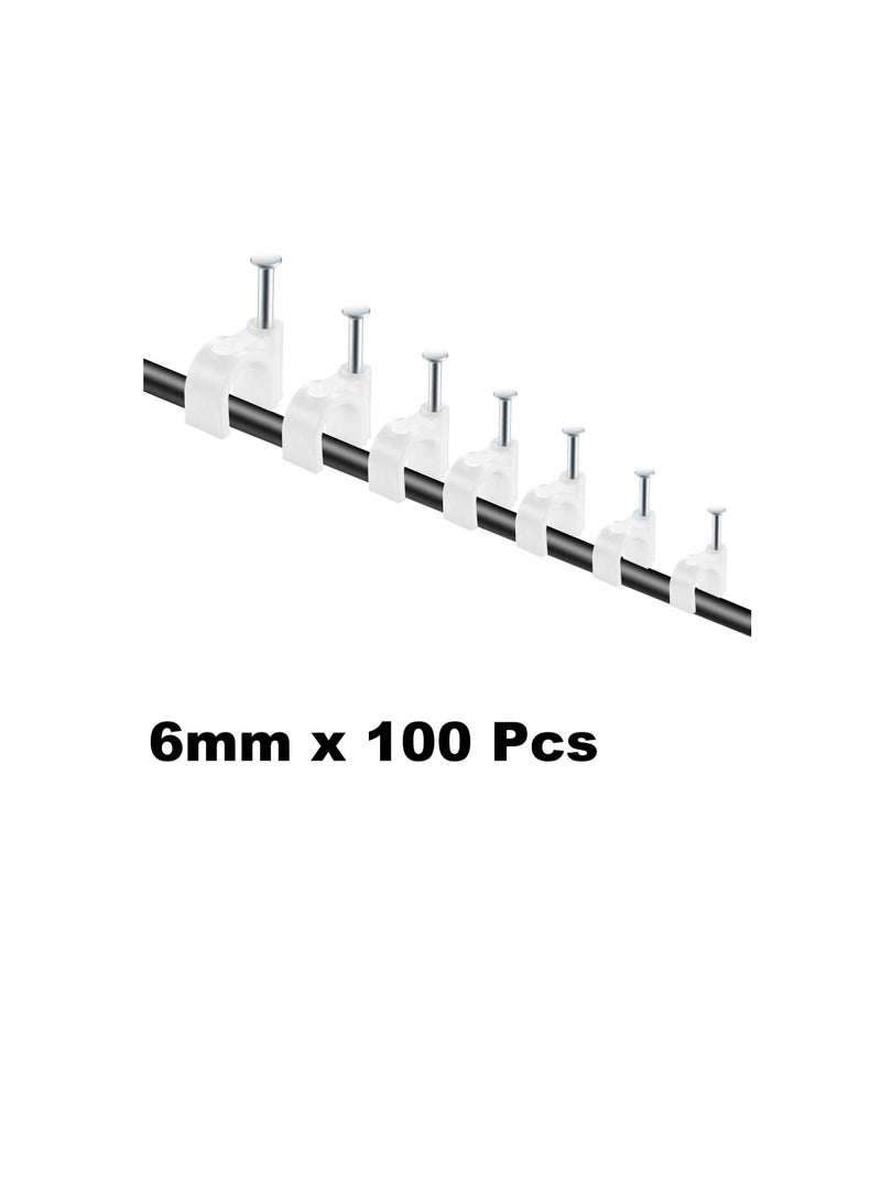 Electrical Cable Wire Round Clips, Steel Nails Tacks Holder for Organizing Electric Wires Cables Lines - White (6mm - 100Pcs)  - Image 3