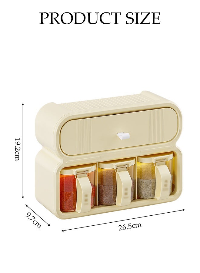 DUNISO صندوق توابل مزدوج الطبقات، مجموعة توابل مثبتة على الحائط للاستخدام المزدوج مع مقابض وملعقات، منظم توابل متعدد الحجرات مع درج، لتخزين التوابل في المطبخ - Image 2