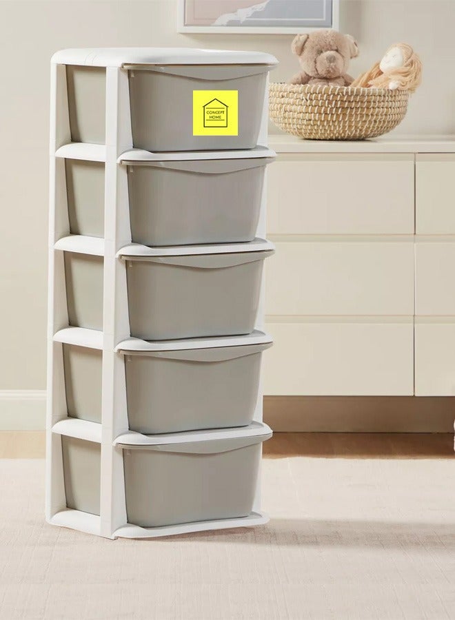 Concept home 5-Layer Storage Drawer Cabinet, Easy install, High Quality White/Grey 37x36.5x96 cm - Image 1