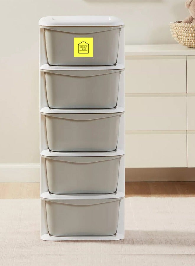Concept home 5-Layer Storage Drawer Cabinet, Easy install, High Quality White/Grey 37x36.5x96 cm - Image 3