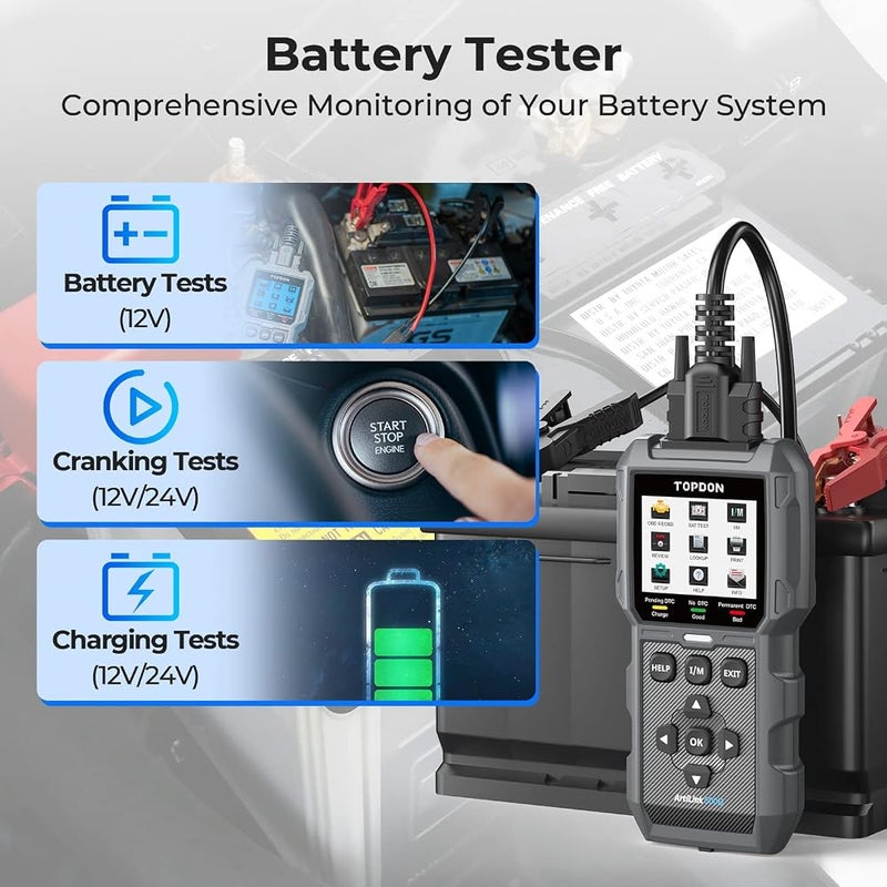 توب دون جهاز تشخيص TOPDON ArtiLink500B OBD2: جهاز متعدد الوظائف يجمع بين اختبار البطارية وقراءة أكواد الأعطال؛ يدعم أنظمة السيارات الشائعة، ويدعم الاتصال عبر البلوتوث مع تطبيقات إصلاح السيارات الرائدة. - Image 4
