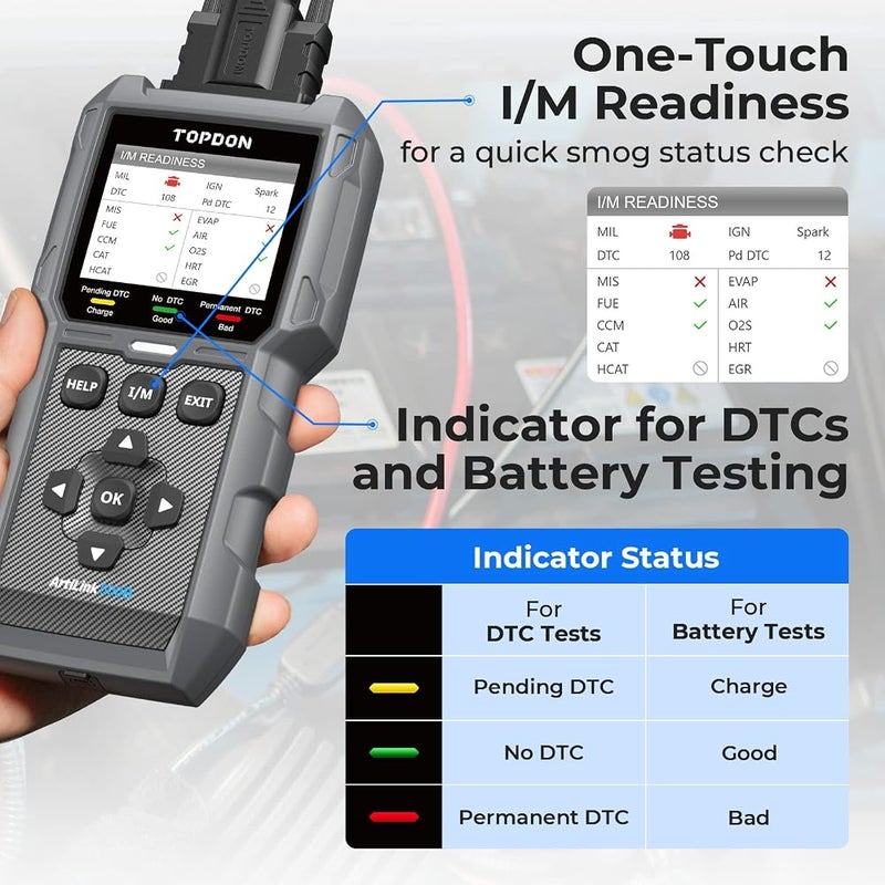 توب دون جهاز تشخيص TOPDON ArtiLink500B OBD2: جهاز متعدد الوظائف يجمع بين اختبار البطارية وقراءة أكواد الأعطال؛ يدعم أنظمة السيارات الشائعة، ويدعم الاتصال عبر البلوتوث مع تطبيقات إصلاح السيارات الرائدة. - Image 5