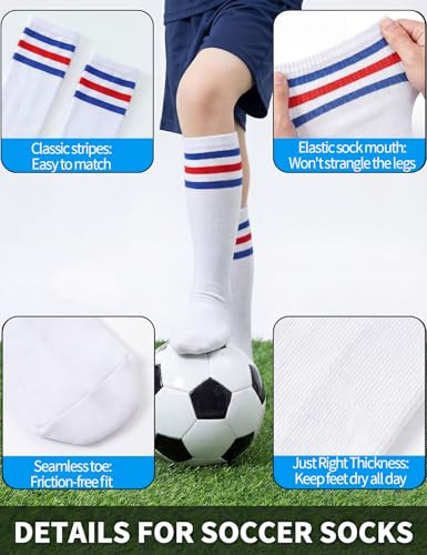 TOCONFFON Youth Soccer Socks Kids Boys Girls Baseball Outfit Knee High Softball Long Socks for Football Volleyball Athletic(Blue Stripe 3 Pairs,6-9) - Image 5