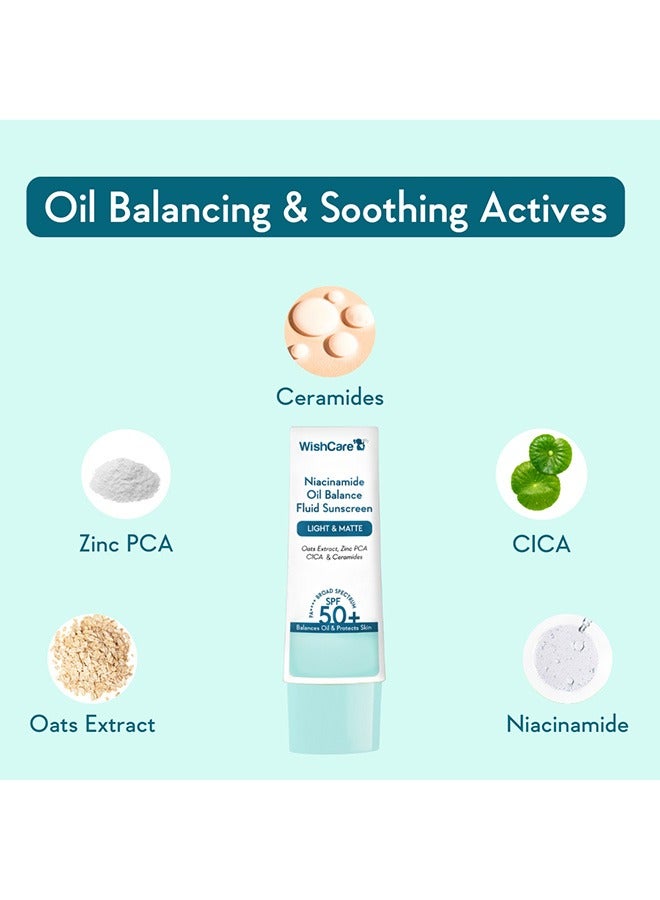 5% Niacinamide Oil Balance Fluid Sunscreen SPF 50 PA++++ - Lightweight Matte Sunscreen SPF 50 for Oily Skin & No White Cast 50g
