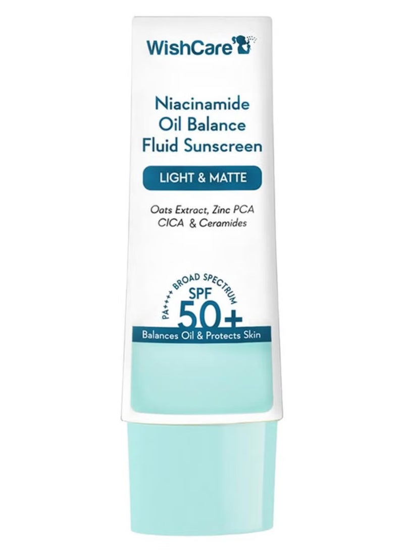 WishCare 5% Niacinamide Oil Balance Fluid Sunscreen SPF 50 PA++++ - Lightweight Matte Sunscreen SPF 50 for Oily Skin & No White Cast 50g - Image 1