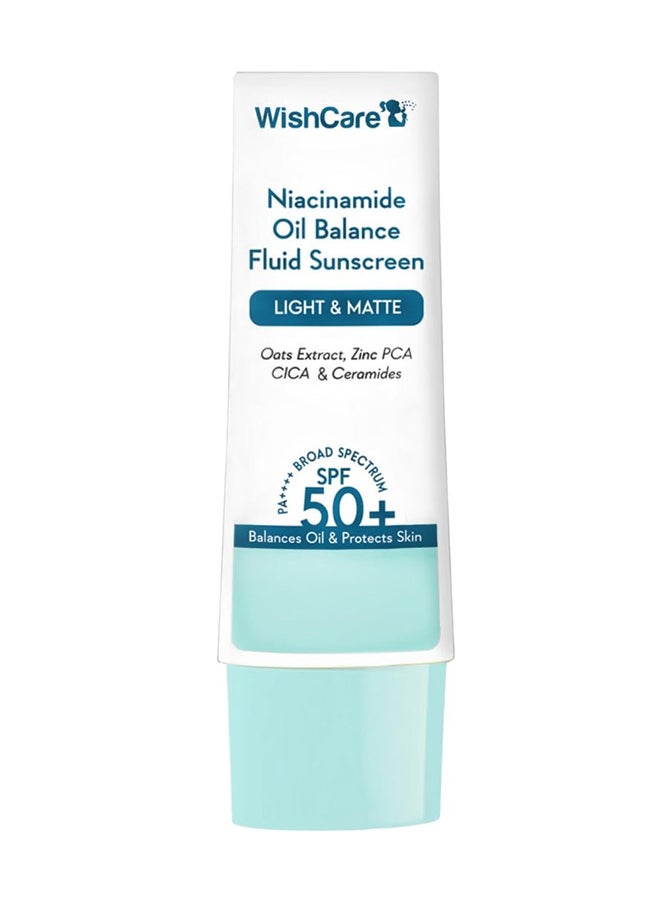 WishCare 5% Niacinamide Oil Balance Fluid Sunscreen SPF 50 PA++++ - Lightweight Matte Sunscreen SPF 50 for Oily Skin & No White Cast 50g  - Image 1