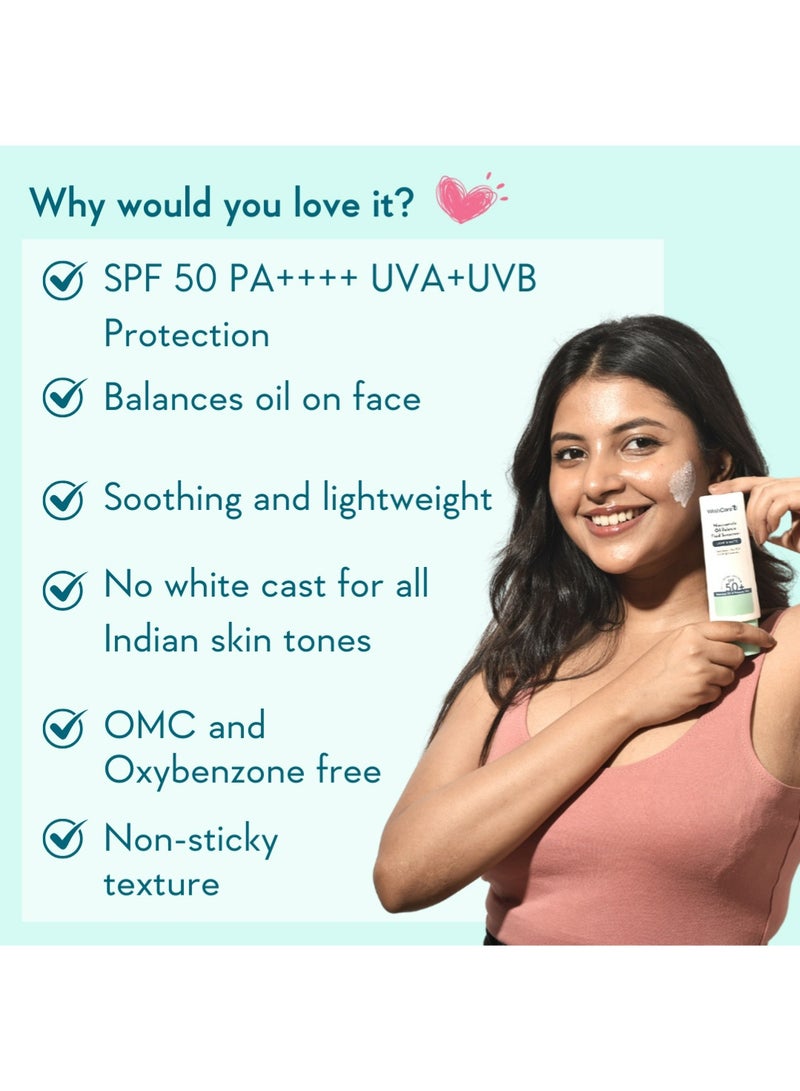 WishCare Niacinamide Oil Balance Fluid Sunscreen SPF 50 PA++++ | In-Vivo Tested | 8Hrs+ SPF Protection | Lightweight, Matte & No White Cast | For All Skin Types | Controls Oil | For Women & Men 50g - Image 5