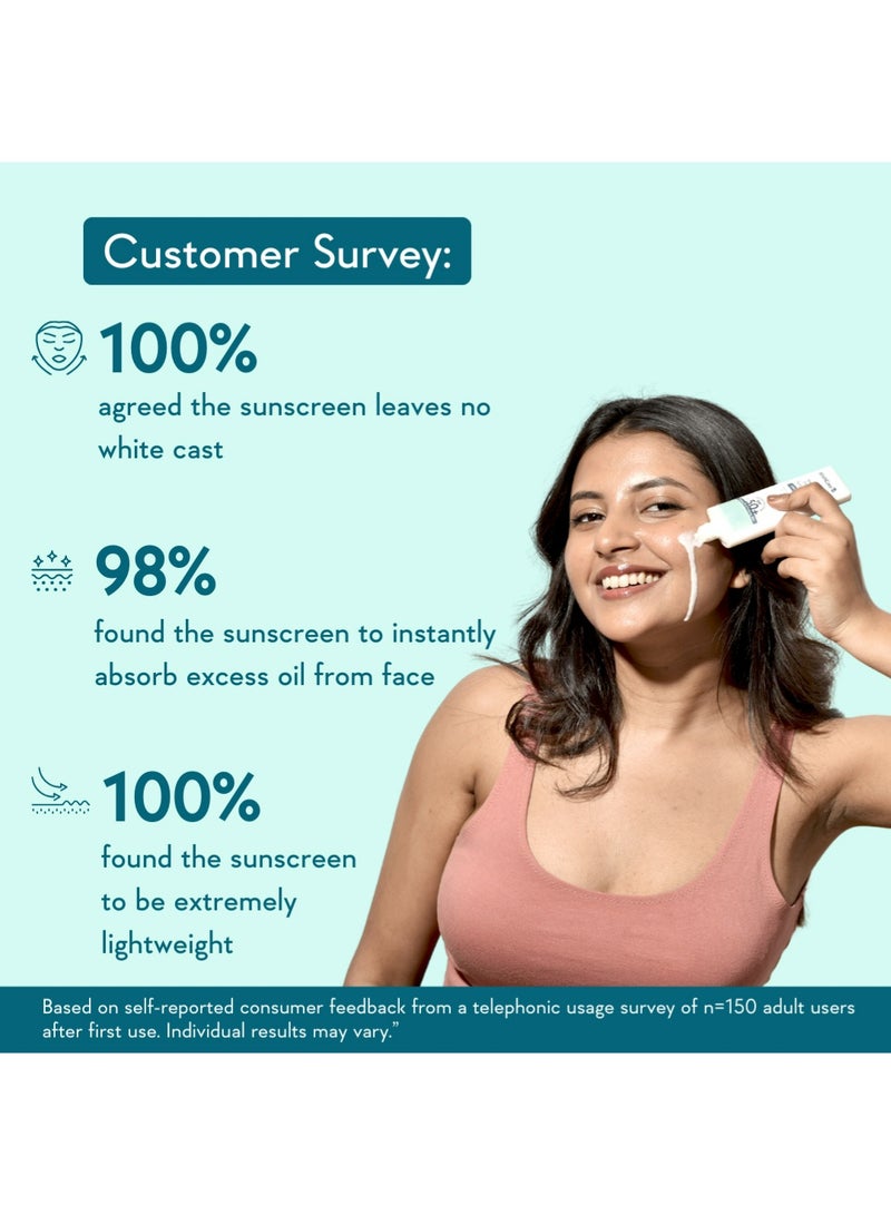WishCare Niacinamide Oil Balance Fluid Sunscreen SPF 50 PA++++ | In-Vivo Tested | 8Hrs+ SPF Protection | Lightweight, Matte & No White Cast | For All Skin Types | Controls Oil | For Women & Men 50g - Image 3