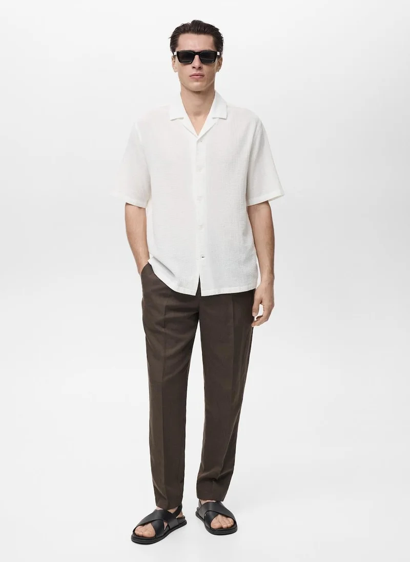 Mango Man  seersucker bowling collar shirt for Men | Best Price UAE