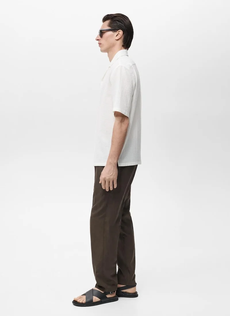 Mango Man  seersucker bowling collar shirt for Men | Best Price UAE