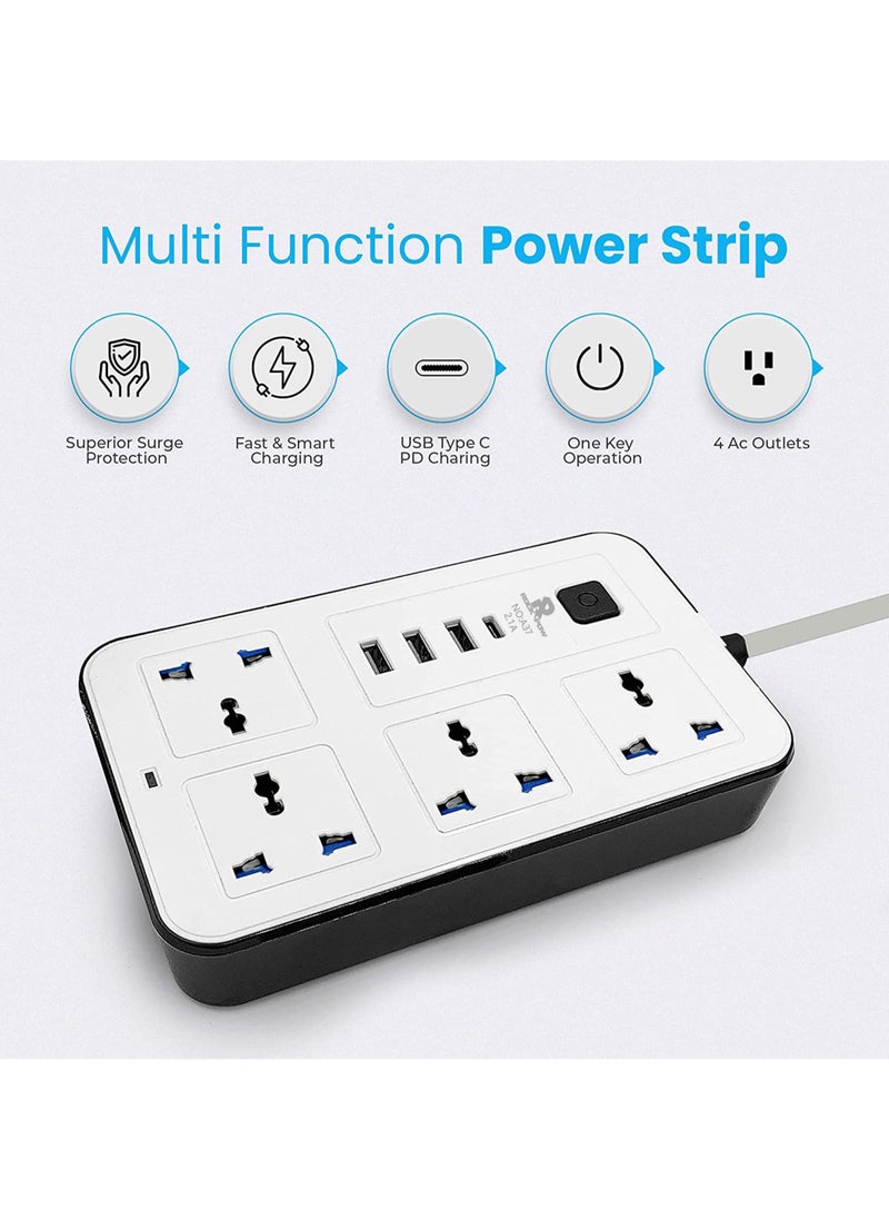 Rock Pow Universal Extension Cord with 4 Power Socket and 3 USB Slots 3 meter 4 Way Power Strip with USB type C PD Charging slot Extension Lead 3 meter  - Image 5