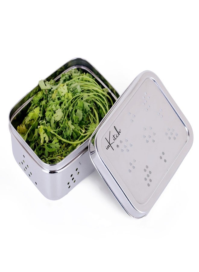 inKitch Stainless Steel Hole Dabba with Air Ventilation | 750ML Food Storage Container for Puri, Dhaniya, Sprouts, Dry Fruits, Chocolates | Multi-Purpose Steel Utility Kitchen Container - Image 5