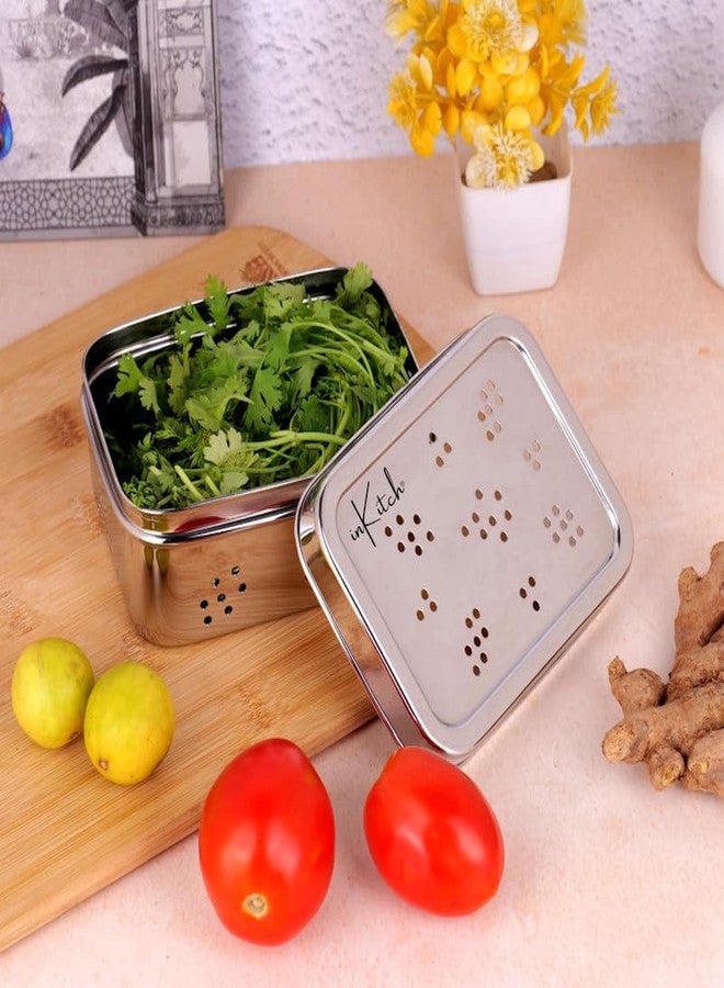 inKitch Stainless Steel Hole Dabba with Air Ventilation | 750ML Food Storage Container for Puri, Dhaniya, Sprouts, Dry Fruits, Chocolates | Multi-Purpose Steel Utility Kitchen Container - Image 1