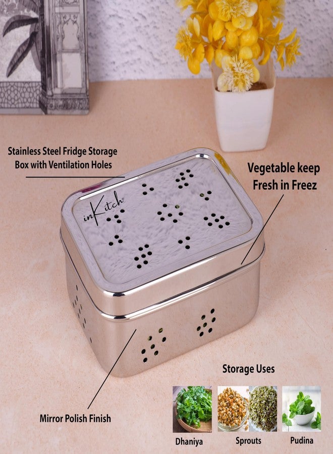 inKitch Stainless Steel Hole Dabba with Air Ventilation | 750ML Food Storage Container for Puri, Dhaniya, Sprouts, Dry Fruits, Chocolates | Multi-Purpose Steel Utility Kitchen Container - Image 2