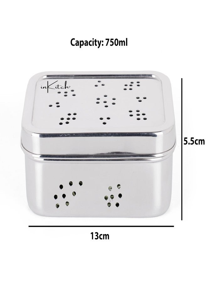 inKitch Stainless Steel Hole Dabba with Air Ventilation | 750ML Food Storage Container for Puri, Dhaniya, Sprouts, Dry Fruits, Chocolates | Multi-Purpose Steel Utility Kitchen Container - Image 4