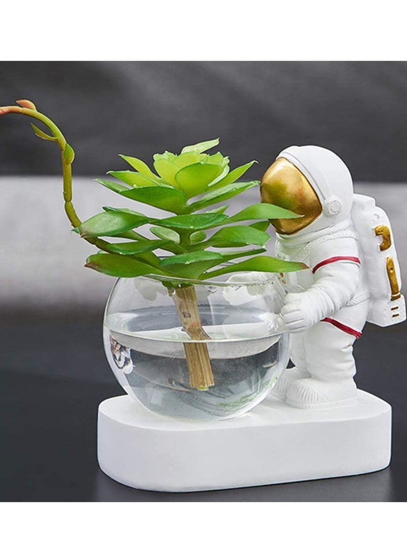 Excefore Astronaut Planter Spaceman Glass Vase Astronaut Resin Hydroponics Flower Vases Led Light Nordic Modern Succulent Flower Pot Creative Decor White for Home Office Table - Image 4