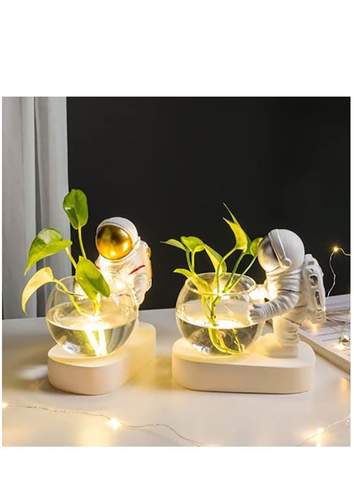 Excefore Astronaut Planter Spaceman Glass Vase Astronaut Resin Hydroponics Flower Vases Led Light Nordic Modern Succulent Flower Pot Creative Decor White for Home Office Table - Image 3