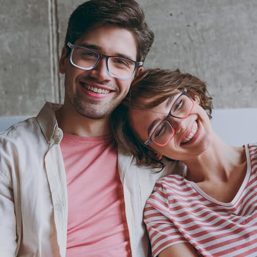 BLOEXCLU 4 Pack Progressive Multifocus Reading Glasses for Men Women TR90 Sports Style Anti-Blue Light Computer Readers (Red & Blue & Black & Transparent, 2, x) - Image 3