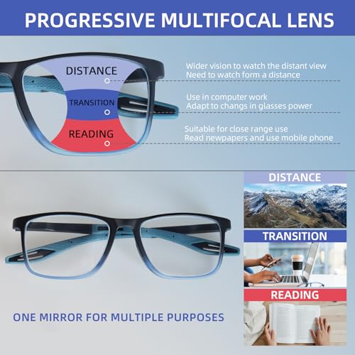 BLOEXCLU 4 Pack Progressive Multifocus Reading Glasses for Men Women TR90 Sports Style Anti-Blue Light Computer Readers (Red & Blue & Black & Transparent, 2, x) - Image 5