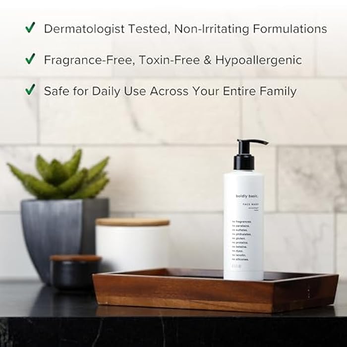 Boldly Basic Fragrance Free Face Wash - Gentle Facial Cleanser on Sensitive Skin - Unscented - Dermatologist Tested - No Sulfates, Parabens or Gluten - Non Comedogenic and Hypoallergenic - Image 3