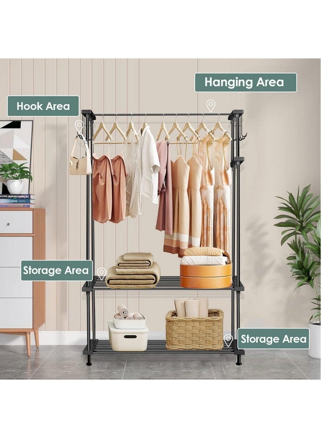 LEOPAX LEOPAX Cloth Rail Garment Rack With 2 Shelves&10 Side Hook With Bottom Shelf And Shoe Clothing Storage Organizer Shelves-Black (84 X 31 X 140Cm, Metal) - Image 3