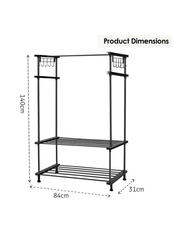 LEOPAX LEOPAX Cloth Rail Garment Rack With 2 Shelves&10 Side Hook With Bottom Shelf And Shoe Clothing Storage Organizer Shelves-Black (84 X 31 X 140Cm, Metal) - Image 5
