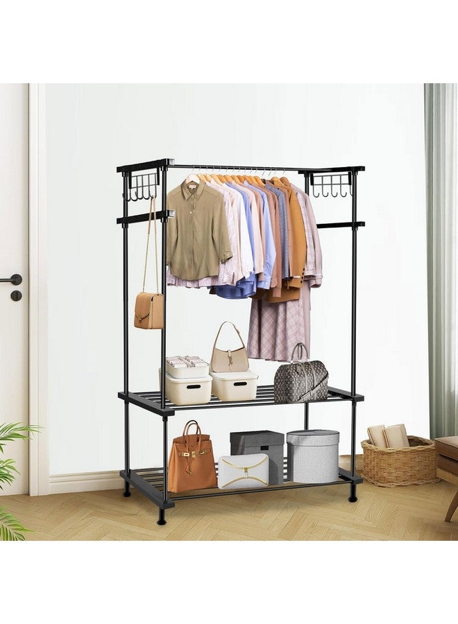 LEOPAX LEOPAX Cloth Rail Garment Rack With 2 Shelves&10 Side Hook With Bottom Shelf And Shoe Clothing Storage Organizer Shelves-Black (84 X 31 X 140Cm, Metal) - Image 2