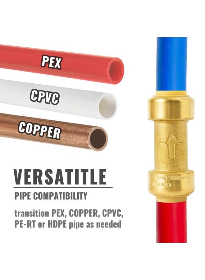 SUNGATOR 3/4 Inch Check Valve, Push-to-Connect, 2-Pack Push Fit Plumbing Fittings with Disconnect Clip, Lead Free Brass PEX Fittings for Copper, PE-RT, CPVC Pipe - Image 4