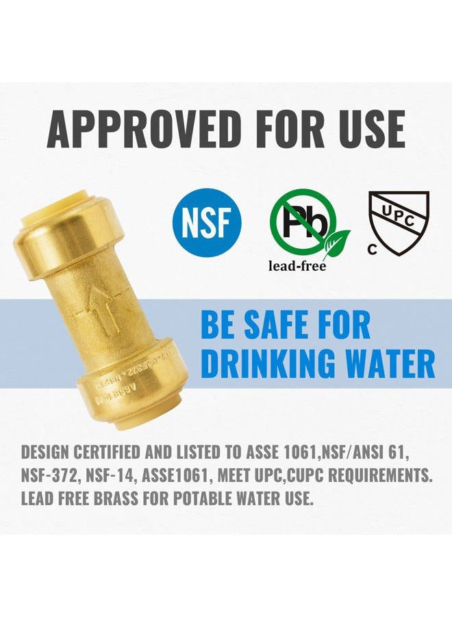SUNGATOR 3/4 Inch Check Valve, Push-to-Connect, 2-Pack Push Fit Plumbing Fittings with Disconnect Clip, Lead Free Brass PEX Fittings for Copper, PE-RT, CPVC Pipe - Image 2