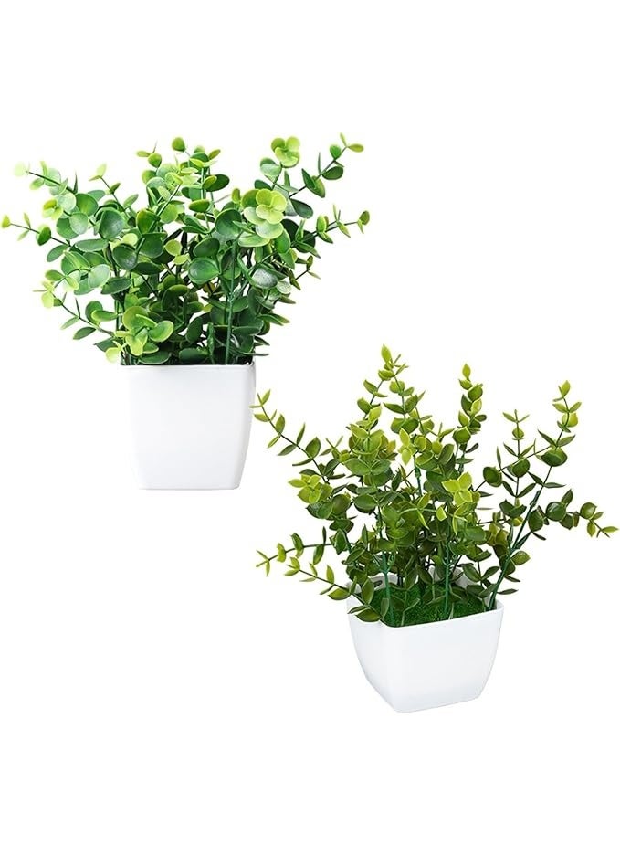 أرابايت نباتات اصطناعية، نباتات اصطناعية مصغرة في أواني، نباتات بلاستيكية في أواني نباتات اصطناعية لتزيين رفوف الكتب/المنزل/الحمام/غرفة المعيشة/المطبخ وديكور المكتب مجموعة من 2 - Image 1