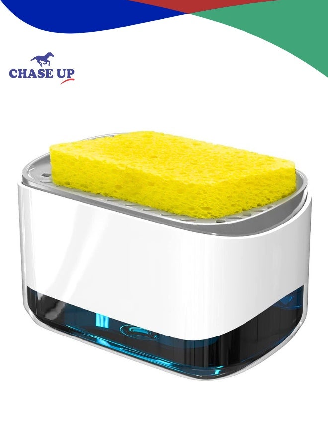 Chase Up Soap Pump Dispenser and Sponge Holder, 12 Ounces / 350ml Dish Soap Dispenser for Kitchen,White - Image 1