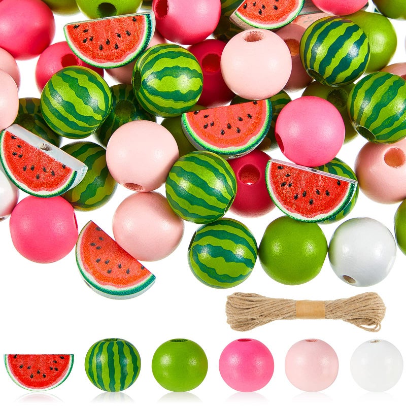 Yookeer 100 Pcs Watermelon Wooden Beads 16 mm Summer Multi Colored Wooden Beads Bulk Colorful Summer Wood Beads for Crafts Round Loose Spacer Beads for DIY Necklace Earring Bracelet Jewelry Making Home Decor - Image 1