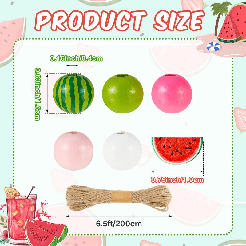 Yookeer 100 Pcs Watermelon Wooden Beads 16 mm Summer Multi Colored Wooden Beads Bulk Colorful Summer Wood Beads for Crafts Round Loose Spacer Beads for DIY Necklace Earring Bracelet Jewelry Making Home Decor - Image 2