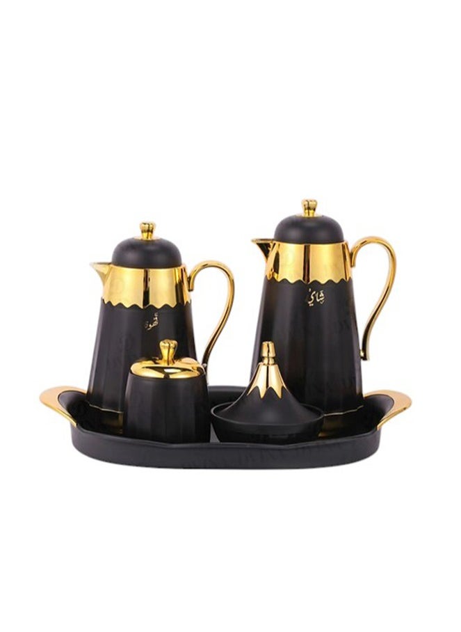Alostoura - Luxury Tea and Coffee Thermos Set – 5 Pieces with an Elegant and Attractive Design, Including a Serving Tray, Sugar Box, and Date Box in Black and Gold - Image 1