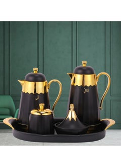 Alostoura Luxury Tea and Coffee Thermos Set – 5 Pieces with an Elegant and Attractive Design, Including a Serving Tray, Sugar Box, and Date Box in Black and Gold  - Image 2