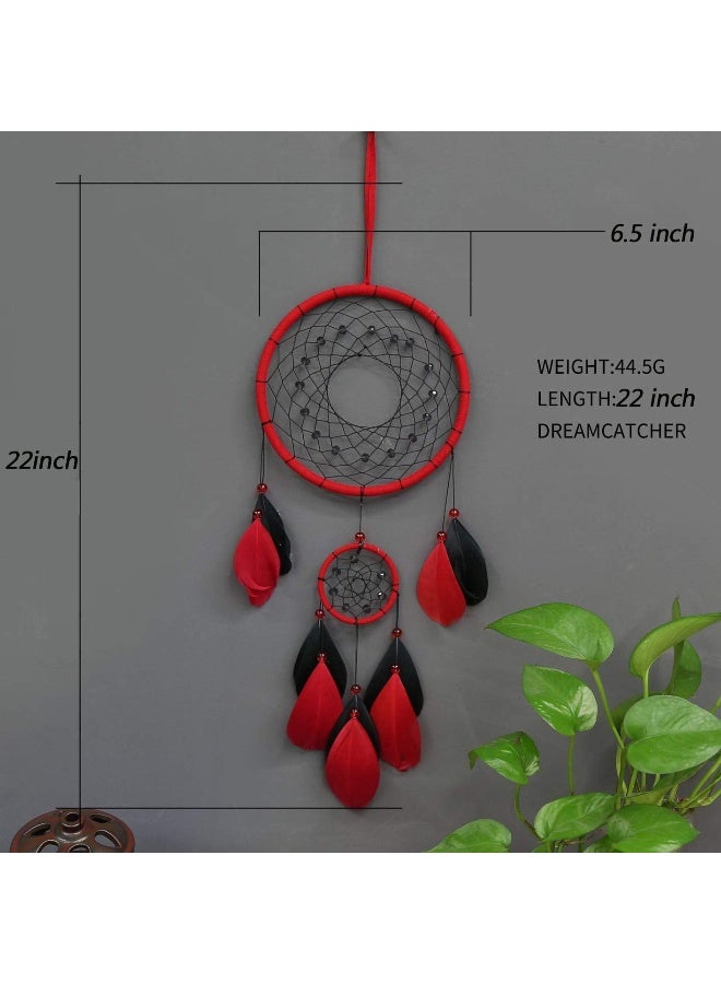 Tellpet Red Dream Catchers Dream Catcher for Wall Decor Traditional Dreamcatcher Red Feather Wall Hanging Decoration - Image 2