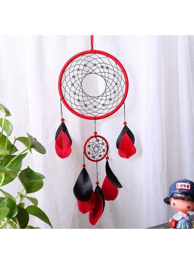 Tellpet Red Dream Catchers Dream Catcher for Wall Decor Traditional Dreamcatcher Red Feather Wall Hanging Decoration - Image 3