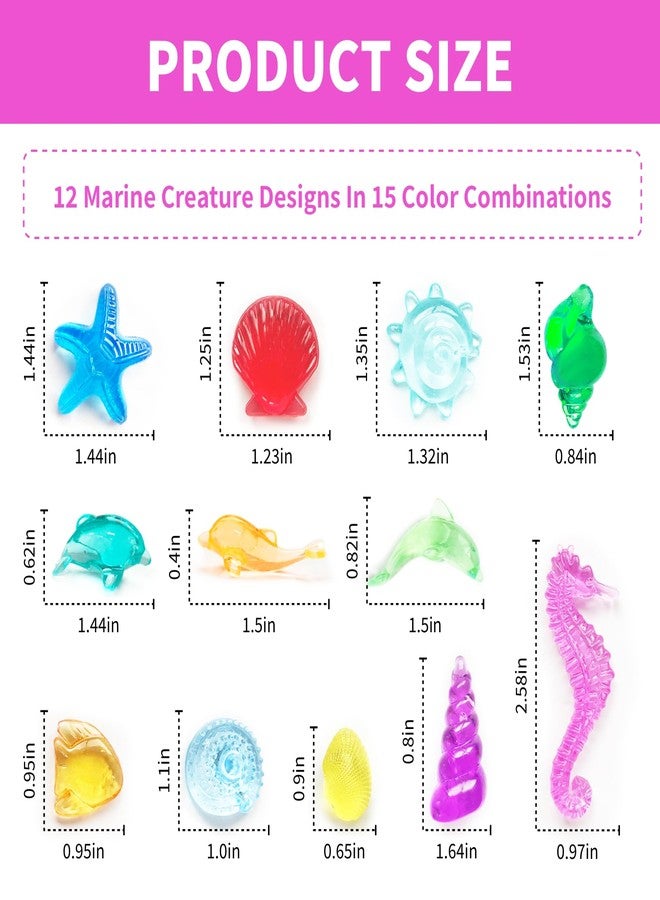 cntjv 100+ Pcs Sea Shell Ocean Sensory Bin Filler, Diving Gem Pool Toys for Kids, Mini Acrylic Plastic Seashells Animals Figurines Decorating, Little Mermaid Party Favors, 15 Colors 12 Styles - Image 2