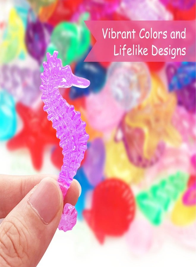 cntjv 100+ Pcs Sea Shell Ocean Sensory Bin Filler, Diving Gem Pool Toys for Kids, Mini Acrylic Plastic Seashells Animals Figurines Decorating, Little Mermaid Party Favors, 15 Colors 12 Styles - Image 3