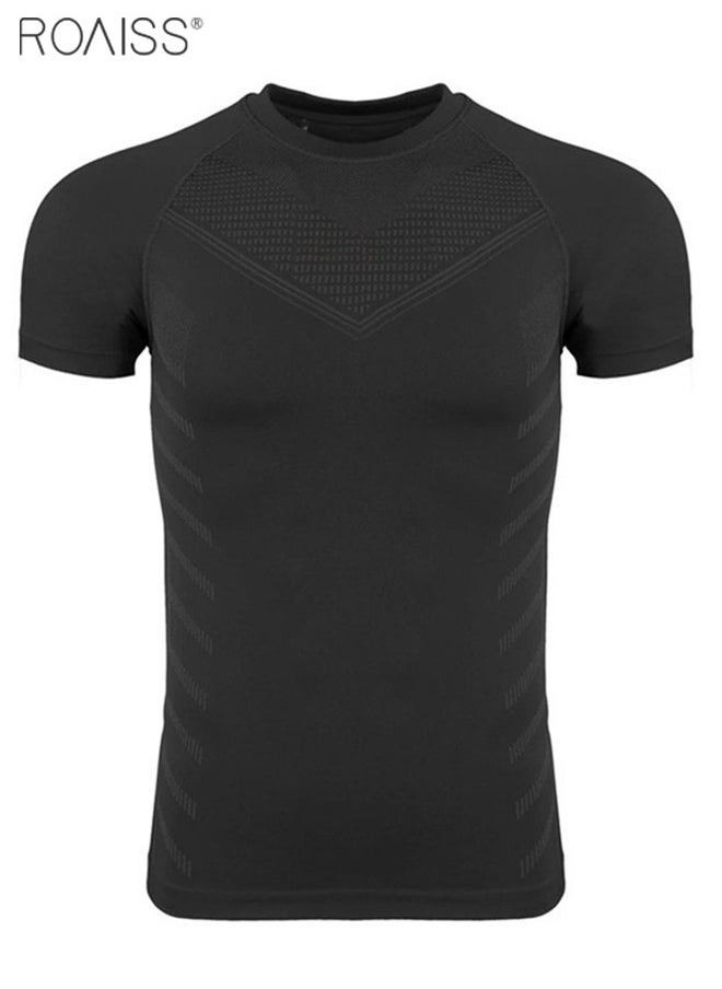 roaiss Men's Casual Elastic Fitness T-Shirt Comfortable Breathable Tight Short Sleeved Training Pullover  - Image 2