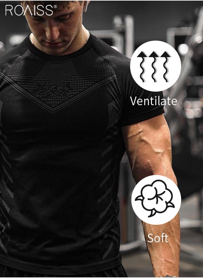 roaiss Men's Casual Elastic Fitness T-Shirt Comfortable Breathable Tight Short Sleeved Training Pullover  - Image 4