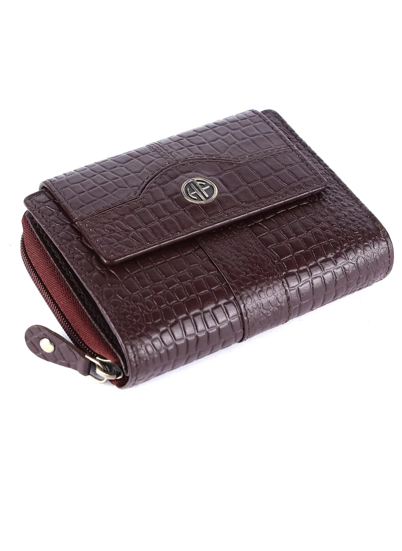 HAMMONDS FLYCATCHER Wallet for Women -  Leather Ladies Wallet - Croc Brown - 14 Card Slots - RFID Protection - 3 ID Card Slots - Women's Wallet - Button Closure -Daily Use, Women Money Purse | ZV1V